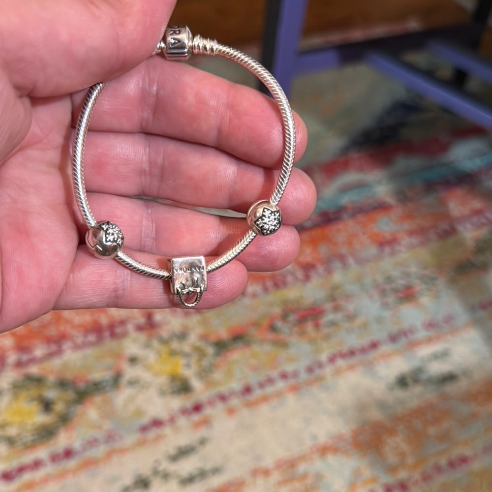 ⛓️🍄🌸❤️Pandora Silver Charm Bracelet with Elegant Design - Picture 5 of 9